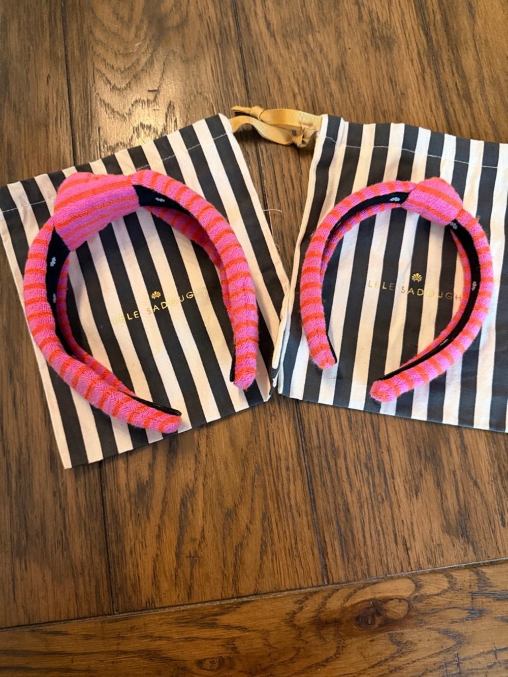 Lele Sadoughi Mommy and Me Ribbed Pink & Orange Striped Headbands - Set of 2